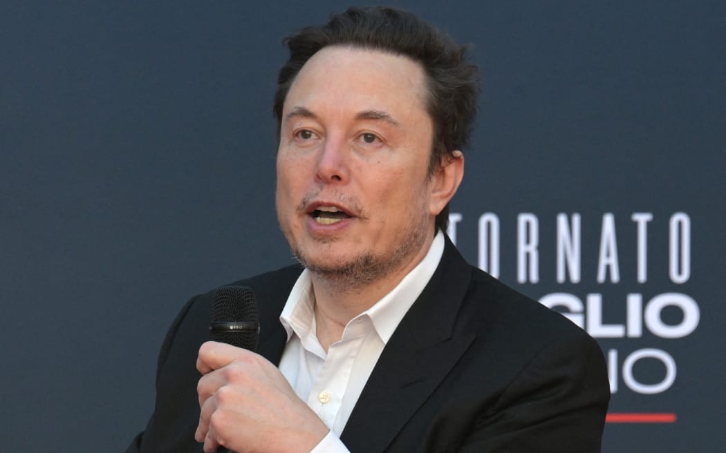 X owner Elon Musk speaks during the Atreju political meeting organised by the young militants of Italian right wing party Brothers of Italy (Fratelli d'Italia) on 16 December, 2023 at the Sant'Angelo Castle in Rome.