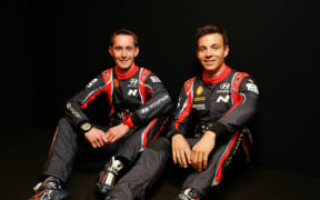 Hayden Paddon (R) with his new co-driver Seb Marshall of Great Britain.