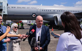 Christopher Luxon speaks to media in Cairns, Australia on his way to an Asia tour.