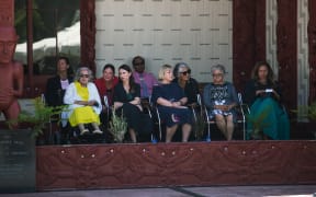 Prime Minister Jacinda Ardern, National Party leader Judith Collins and Greens co-leader Marama Davidson (on far right).