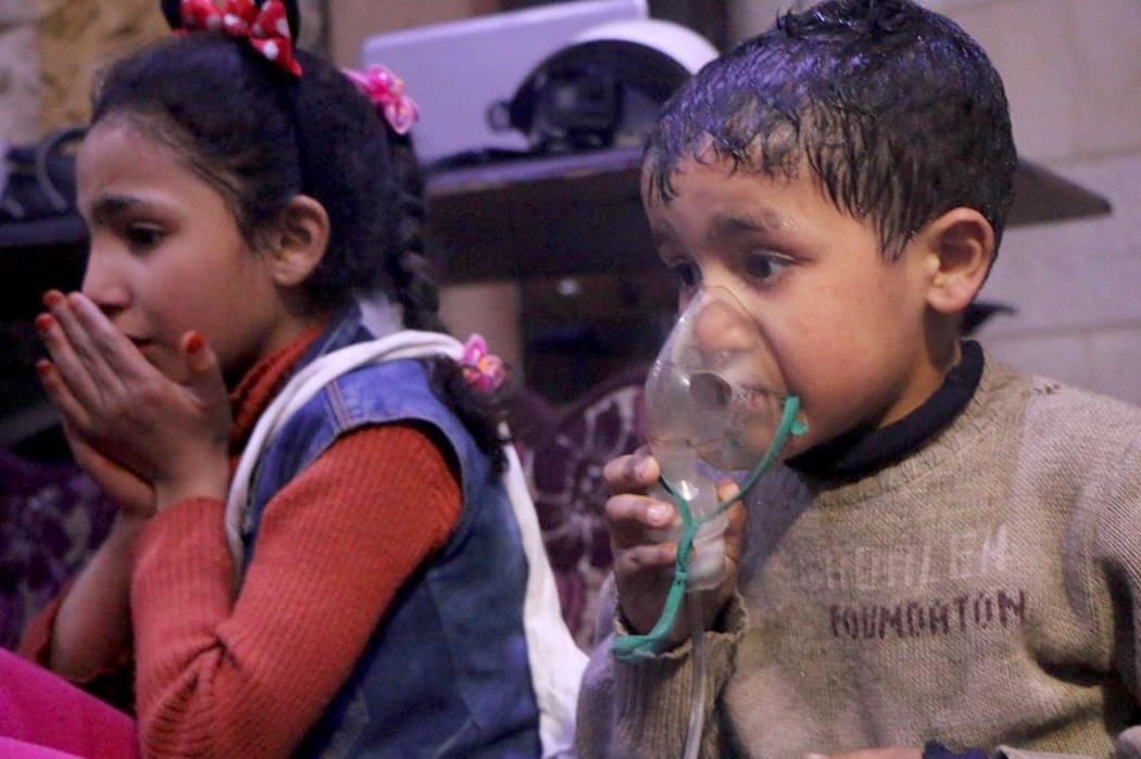 Affected Syrian children receive medical treatment after Assad regime forces allegedly used poisonous gas in an attack on rebel-held Douma.