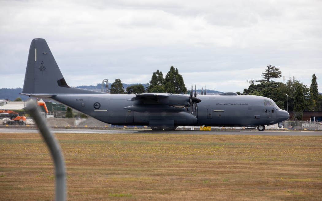 An RNZAF Hercules C-130 departs RNZAF Auckland at Whenuapai on 7 March 2026, bound for the Middle East.