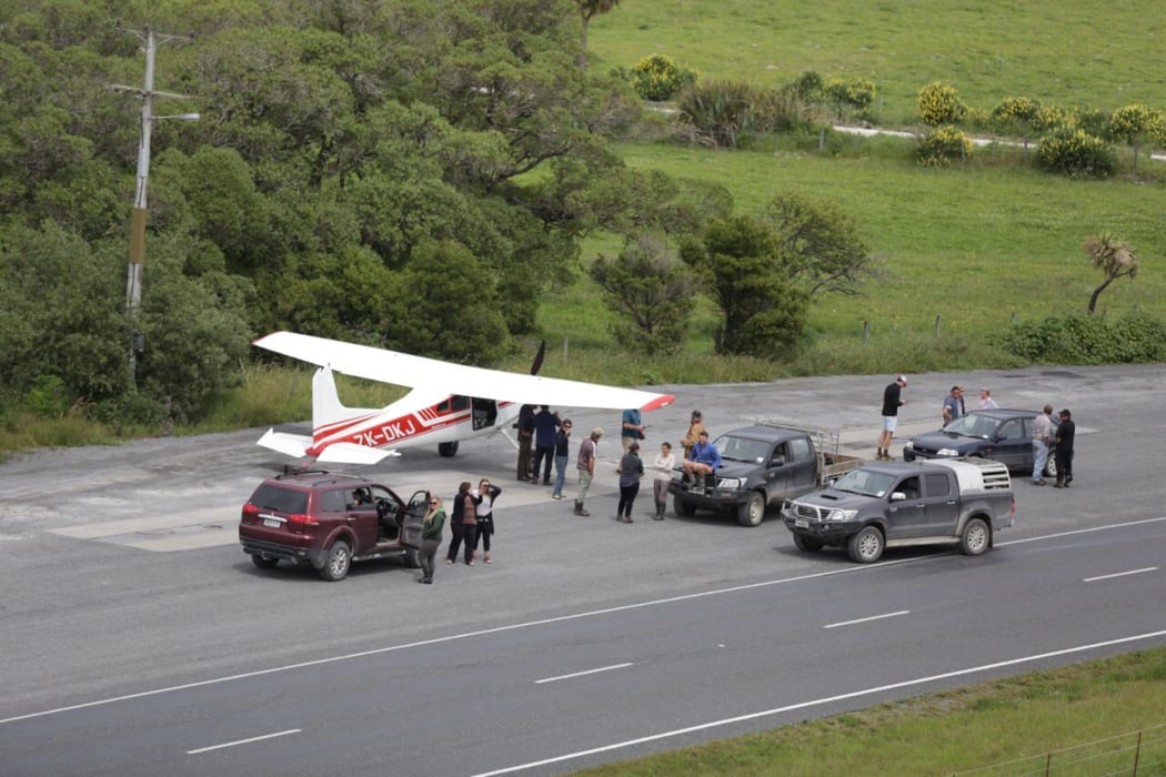 A Southland man flew to the area to check on friends and family, landing on State Highway 1.