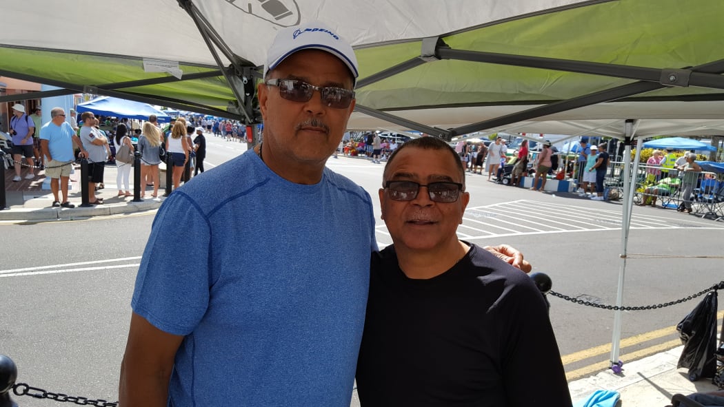 Wallace Robinson and Leroy Bean (right) staked their claim to a footpath space four days before the parade.