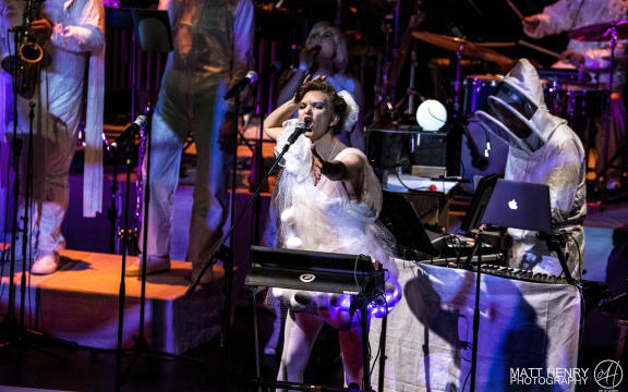 Vocalist Sarah Belkner with electronics wizz Mark Michel