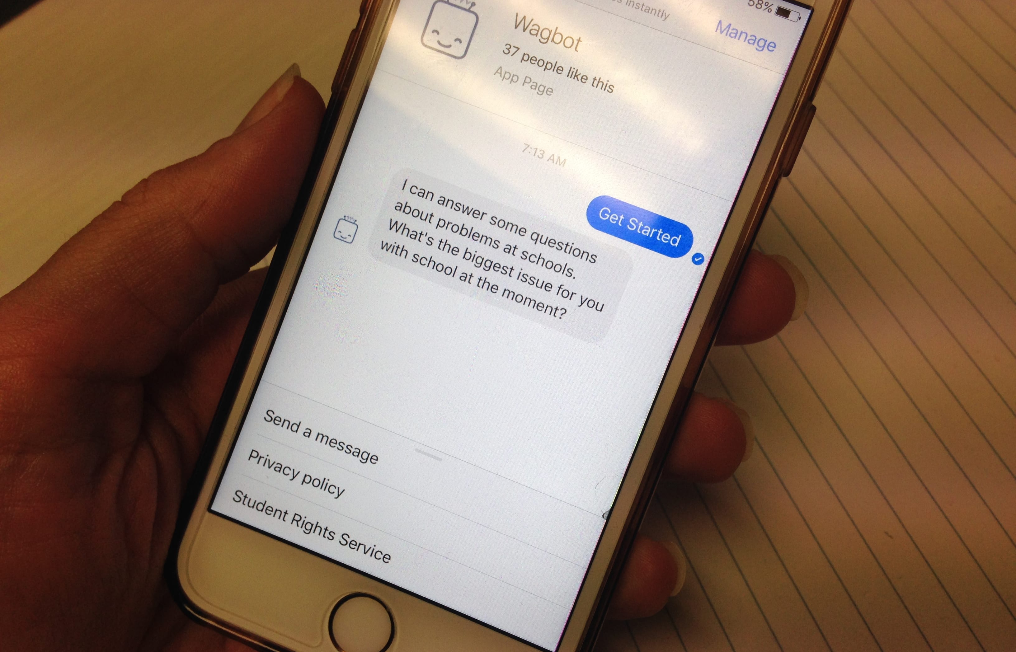 Pupils can interact with the bot on Facebook Messenger.