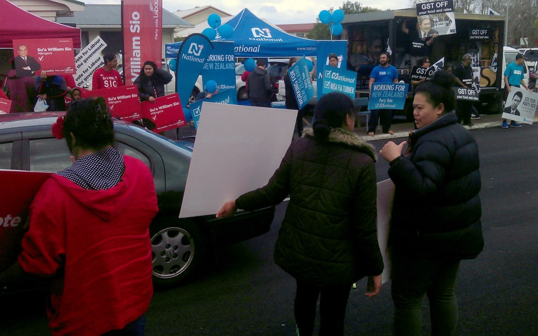 Political parties court the Pasifika vote at the Mangere markets during the 2014 election campaign.