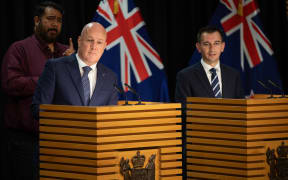 Prime Minister Christopher Luxon and Minister Simeon Brown at post-cab