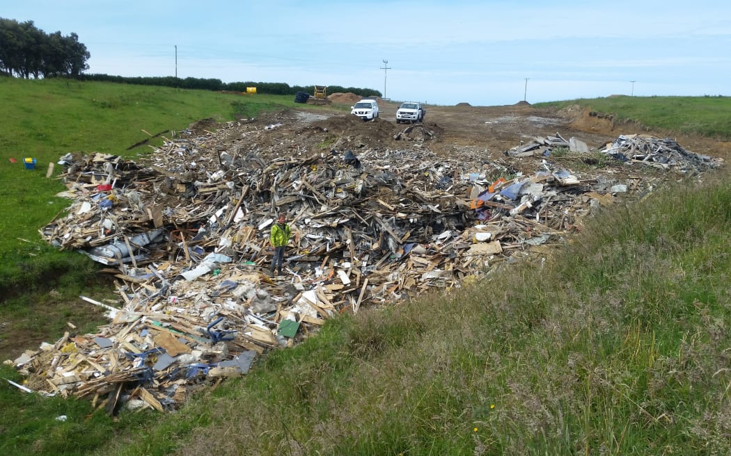 The illegal dump site at Hicks Road, Hawera.