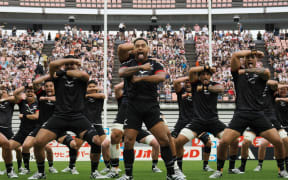 The Māori All Blacks players perform the haka, Toyota Stadium.