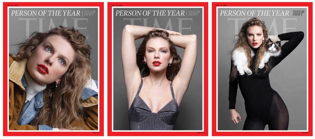 Those images courtesy of TIME/TIME Person of the Year obtained on December 6, 2023, shows the covers of Time magazine announcing the 2023 Person of the Year with US singer-songwriter Taylor Swift. (Photo by Inez van Lamsweerde and Vinoodh Matadin / TIME / TIME Person of the Year / AFP) / RESTRICTED TO EDITORIAL USE - MANDATORY CREDIT "AFP PHOTO / Inez van Lamsweerde and Vinoodh Matadin for TIME/ TIME Person of the Year " - NO MARKETING - NO ADVERTISING CAMPAIGNS - DISTRIBUTED AS A SERVICE TO CLIENTS