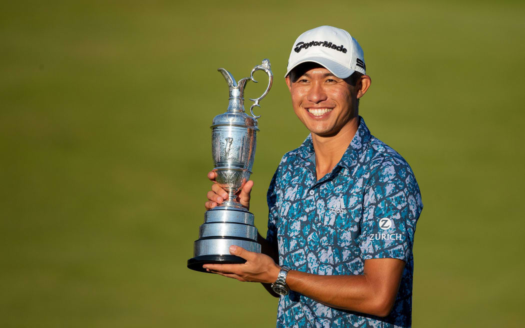 Collin Morikawa with The Open Championship trophy 2021.