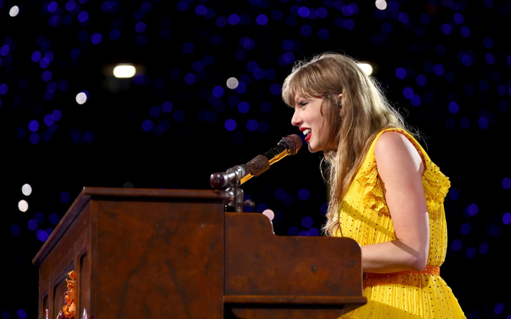 Taylor Swift wears a Roberto Cavalli outfit while performing "You're Losing Me" at the MCG 16 February, 2024. (Photo by Graham Denholm/TAS24/Getty Images for TAS Rights Management)