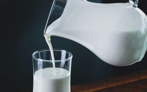 A jug of milk pouring into a glass