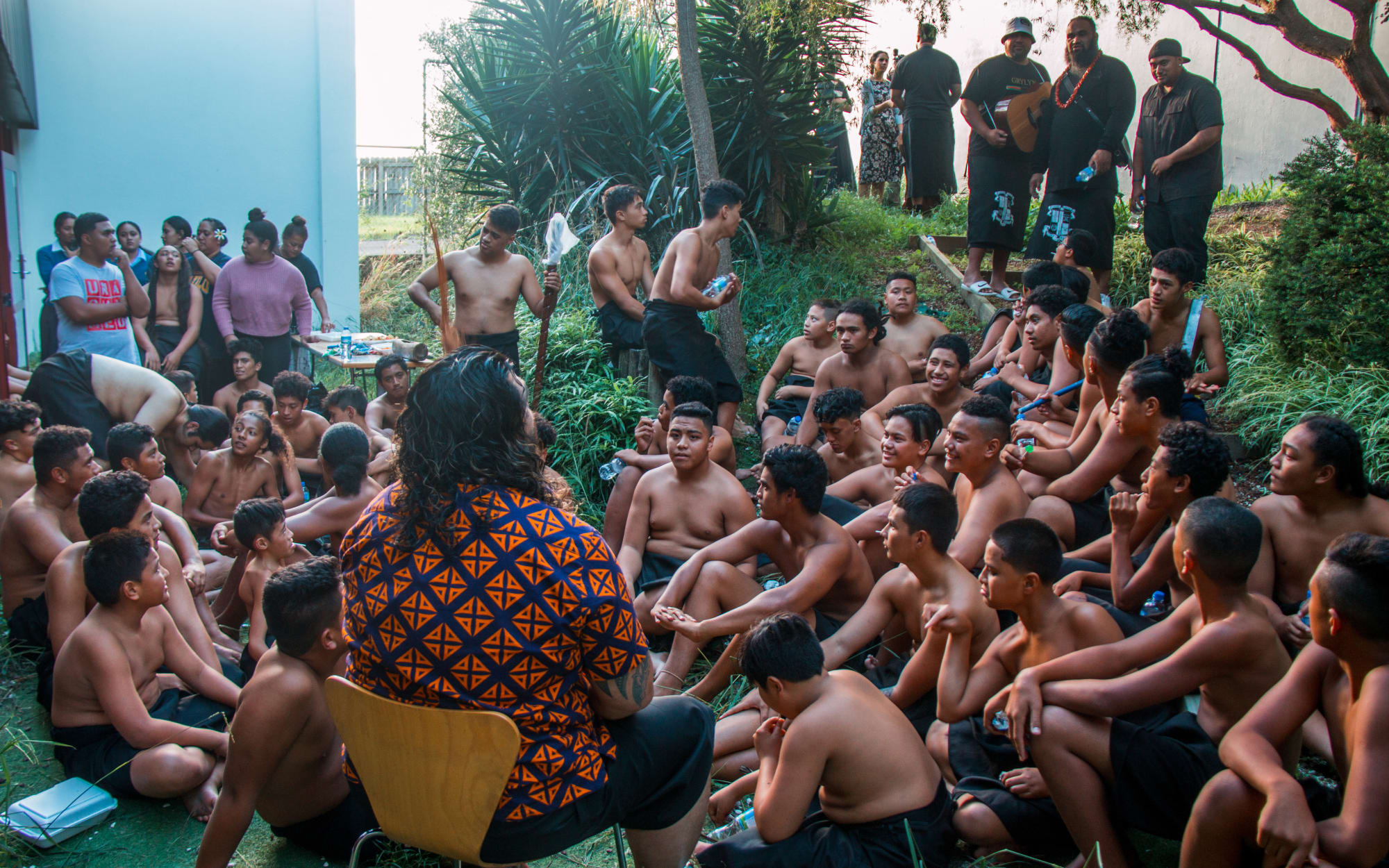 St Paul's College Samoan Group have a pep talk before they perform at Fiafia night
