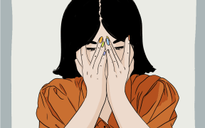 Illustration of a young woman, emotional.