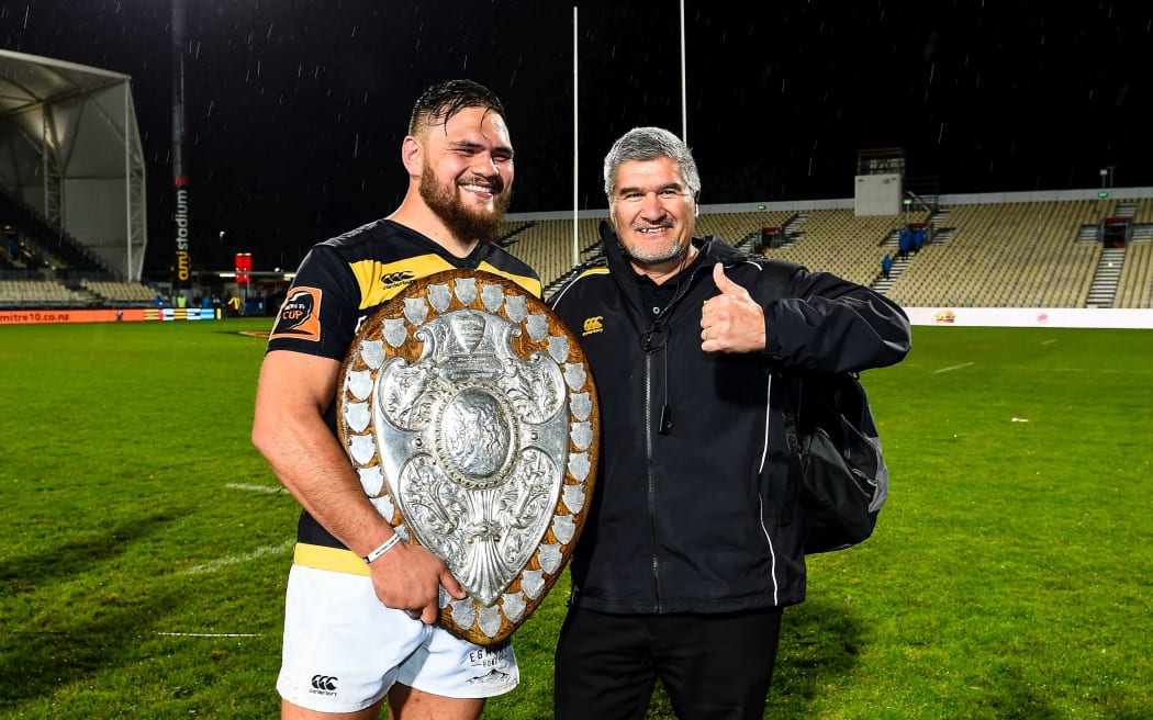 Angus Ta'avao of Taranaki and Colin Cooper of Taranaki during the Ranfurly Shield and Mitre 10 Cup rugby match Canterbury V Taranaki, Christchurch, New Zealand, 6th September 2017.