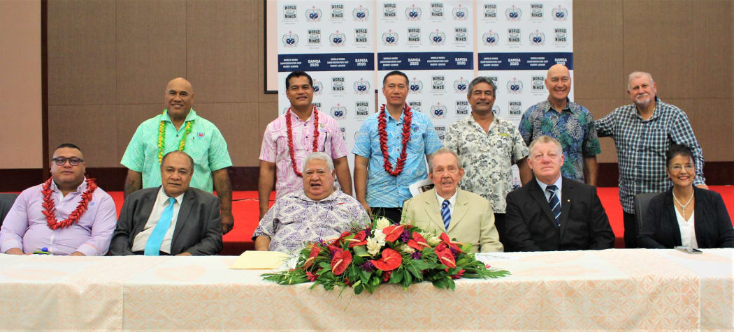 Samoa Government and Rugby League officials at the launch of the inaugural World Nines Confederation Cup (WNCC) Tournament held in Apia.