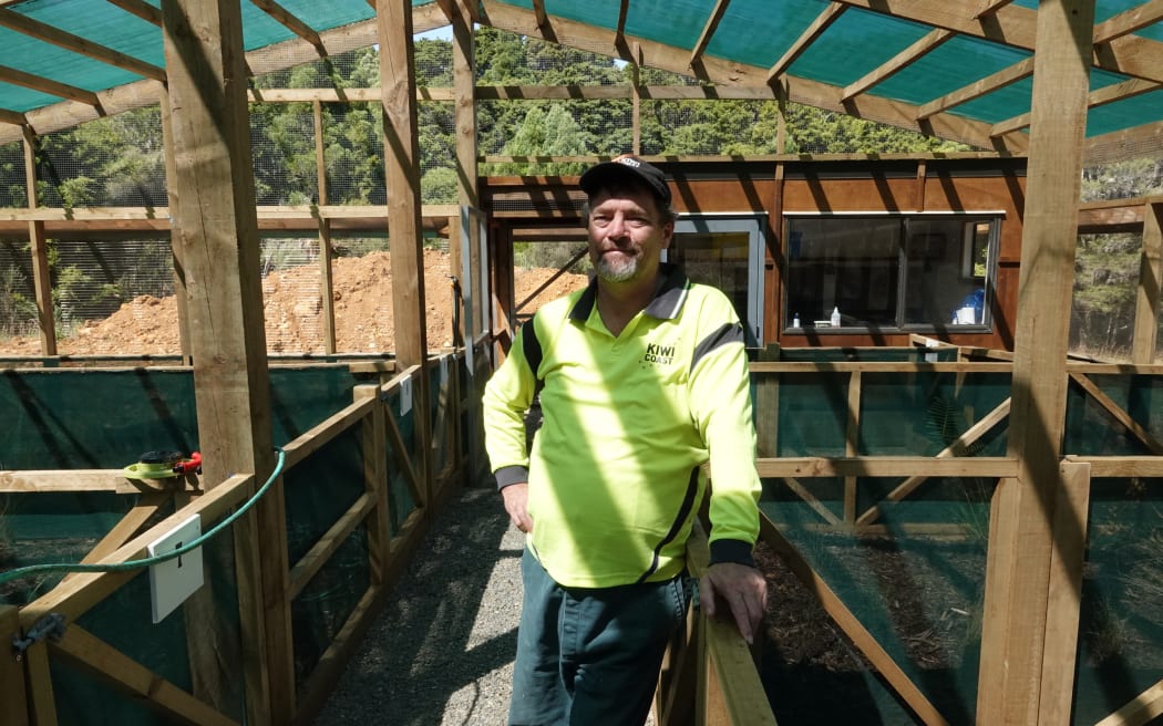Kiwi Coast's Mid North coordinator Andrew Mentor in the newly built kiwi rehab centre.
