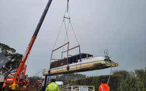 The Waireka is lifted from Lake Ōhakuri. Photo/Supplied