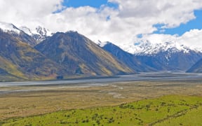 The Rangitata River in front of the Southern Alps