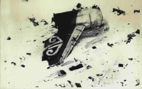 The tailpiece of the Air New Zealand bearing the 'Koru' the emblem of the airline lies amongst wreckage on Mt Erebus. The plane crashed on Wednesday killing all 257 people onboard. November 30, 1979. (Photo by Associated Press Photo)