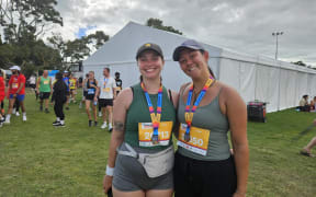 Friends, Annabel and Annie, say they're feeling great after the run and are now in search of some food.
