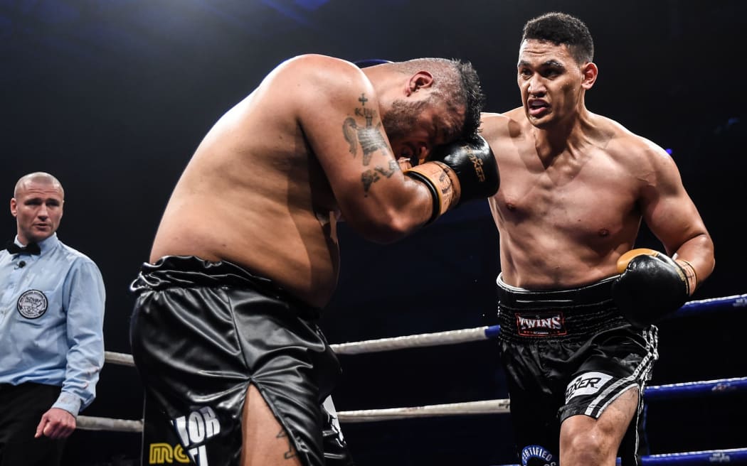 Heavyweight boxer Junior Fa at the Big Bash Fight night in July.