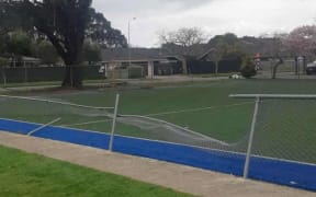 Damage at Kapakapanui School in Waikanae after a driver fleeing police ploughed through the grounds.