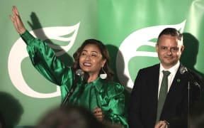 Green Party co-leaders Marama Davidson and James Shaw on election night.