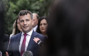 David Seymour speaks to media at Waitangi