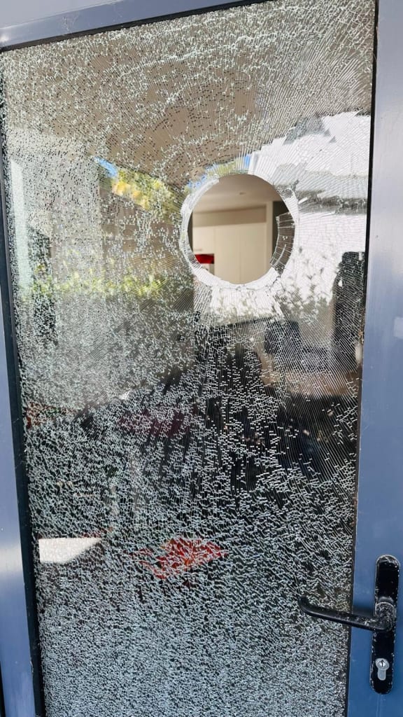 A glass door smashed on Sackville Street
