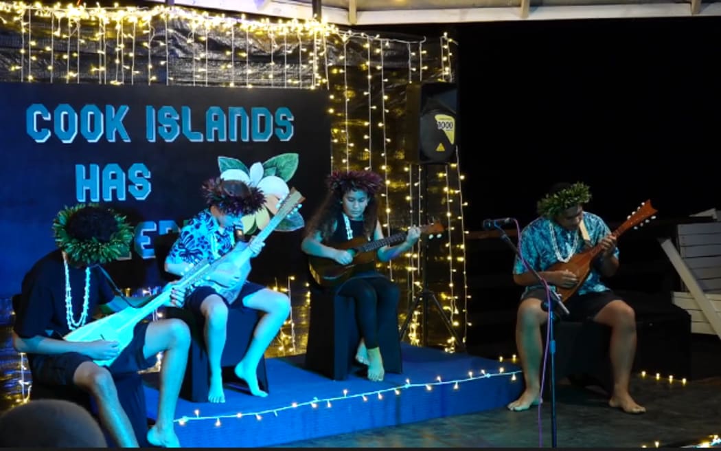 Students of Cook Islands musician Kutia Tuteru showcase their Ukarere skills.