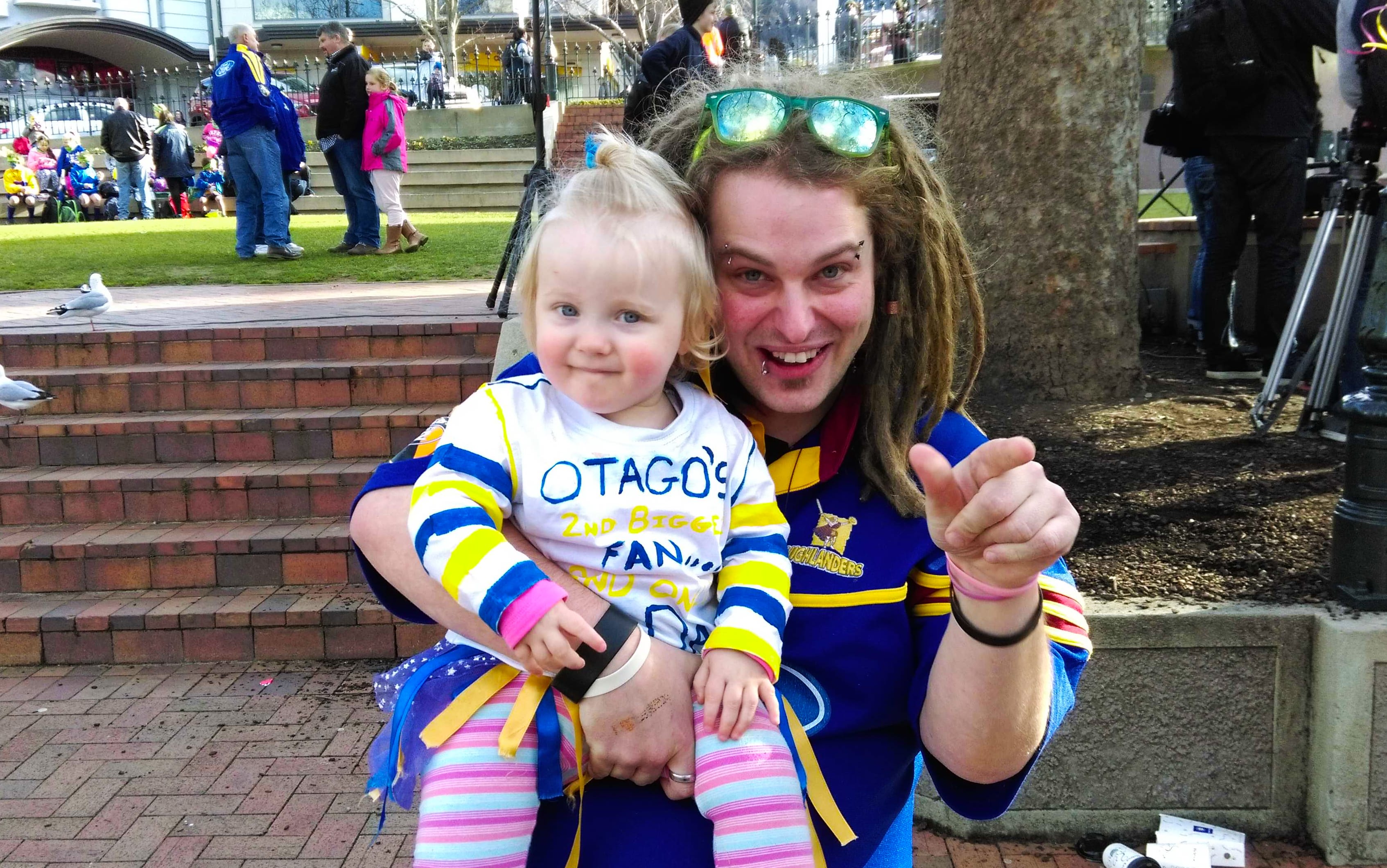 Jason Young, and Ivy (18months) in a shirt home-made by dad.