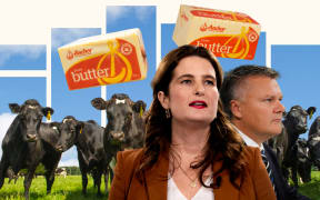 Composite of Nicola Willis, Miles Hurrell, cows and butter