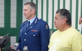 Police Commissioner Mike Bush with Tuhoe spokesperson Tamati Kruger.