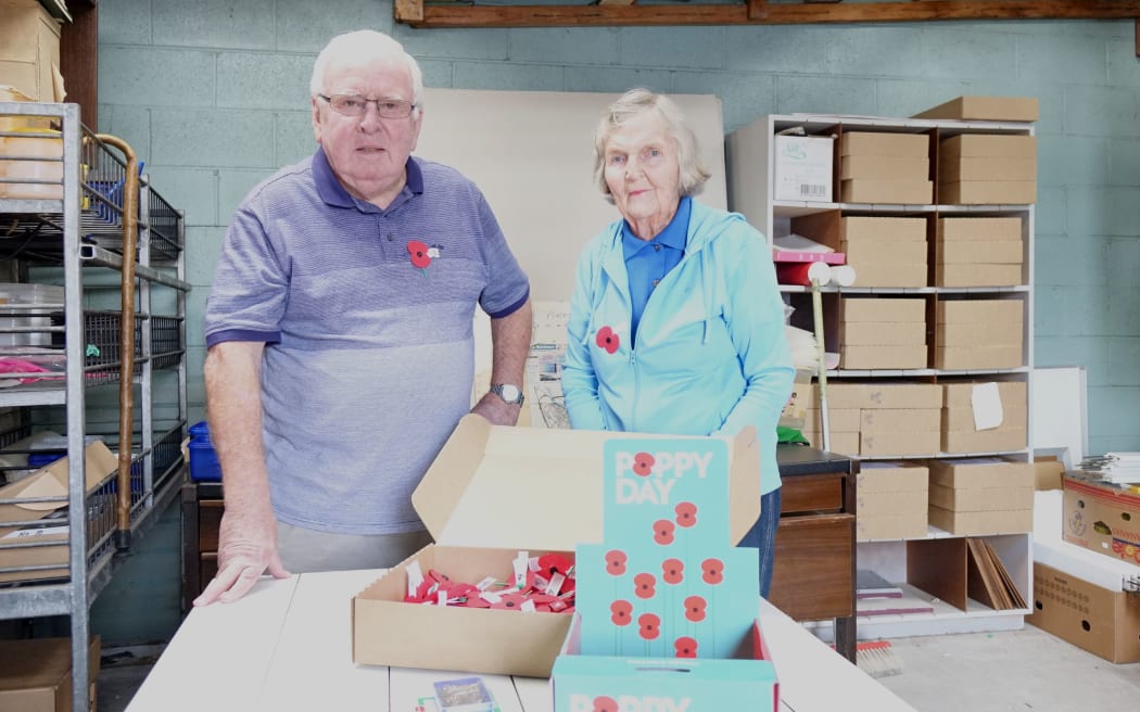 Hamilton RSA poppy workers Pat McCarthy, left, and Dorothy Jeans.