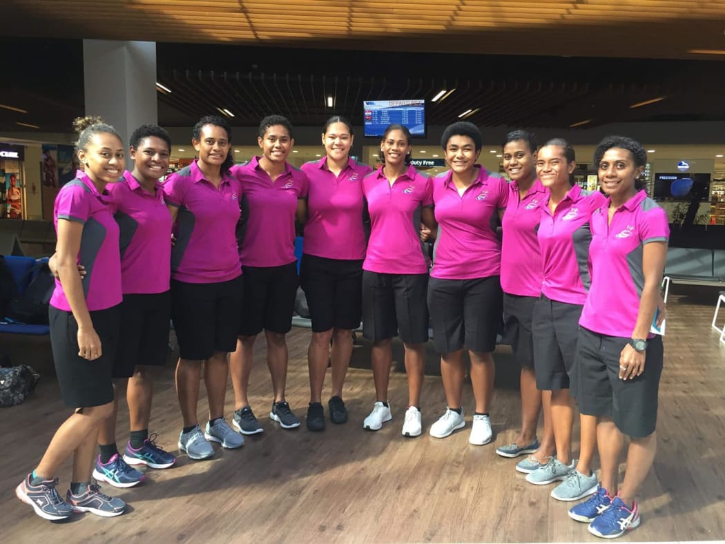 Members of the Fiji Pearls team en route to Singapore.