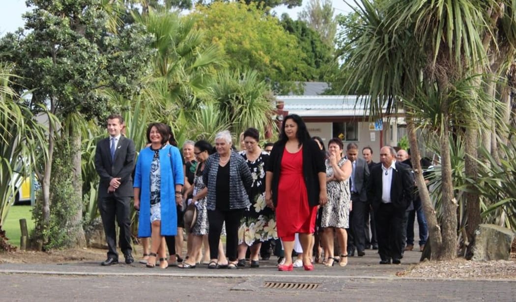 Dignitaries attend the opening of Te Kura Maori o Waatea.
