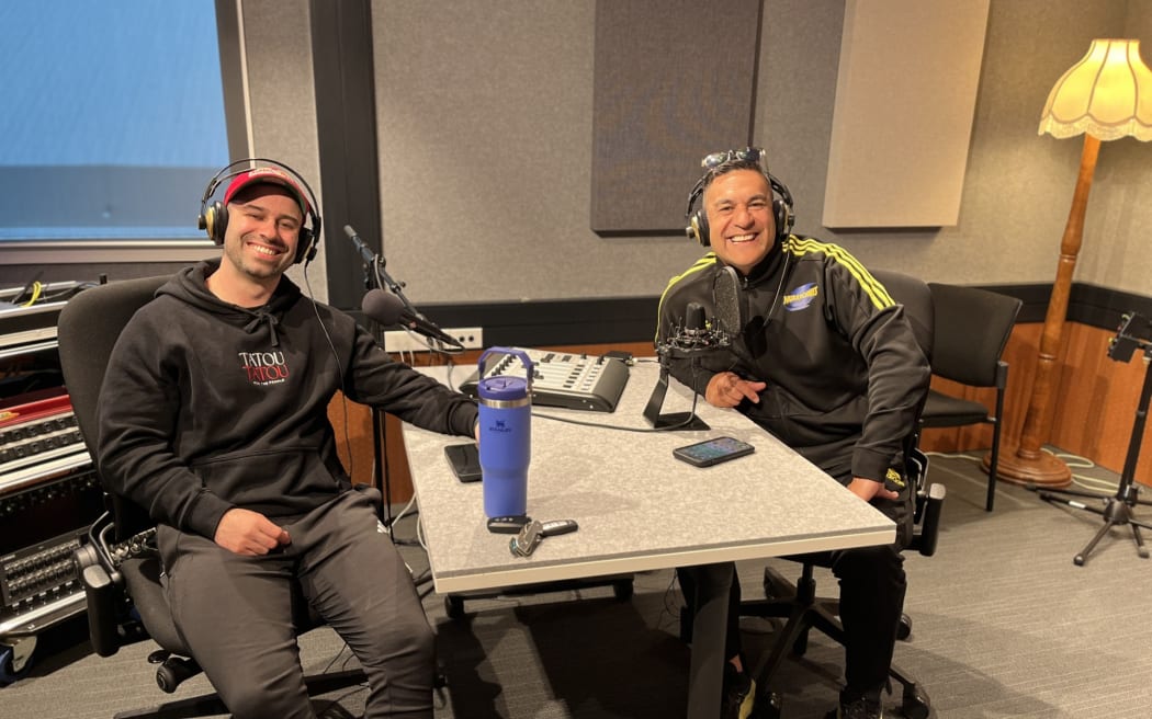 Anton Matthews with Julian Wilcox at RNZ Christchurch