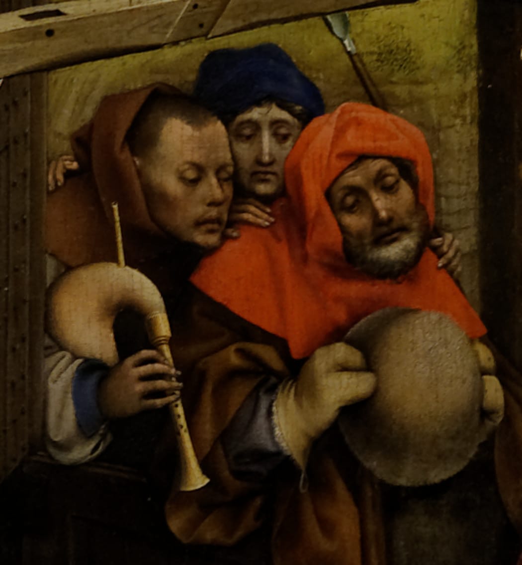 The shepherds. Detail from Nativity by Robert Campin (1420)