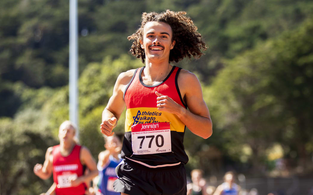 Sam Tanner cruises to victory in the men's 1500 metres at the National Championships at Newtown Park in Wellington, Sunday 17 March. Photo supplied.