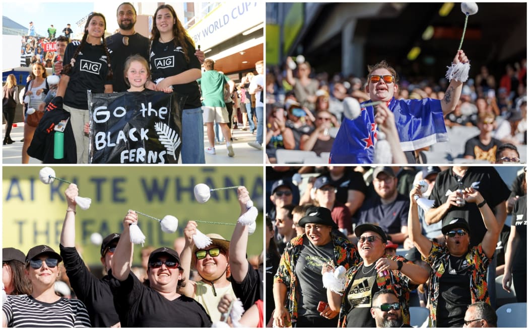 A collage of Black Ferns fans at the Rugby World Cup, 2022.