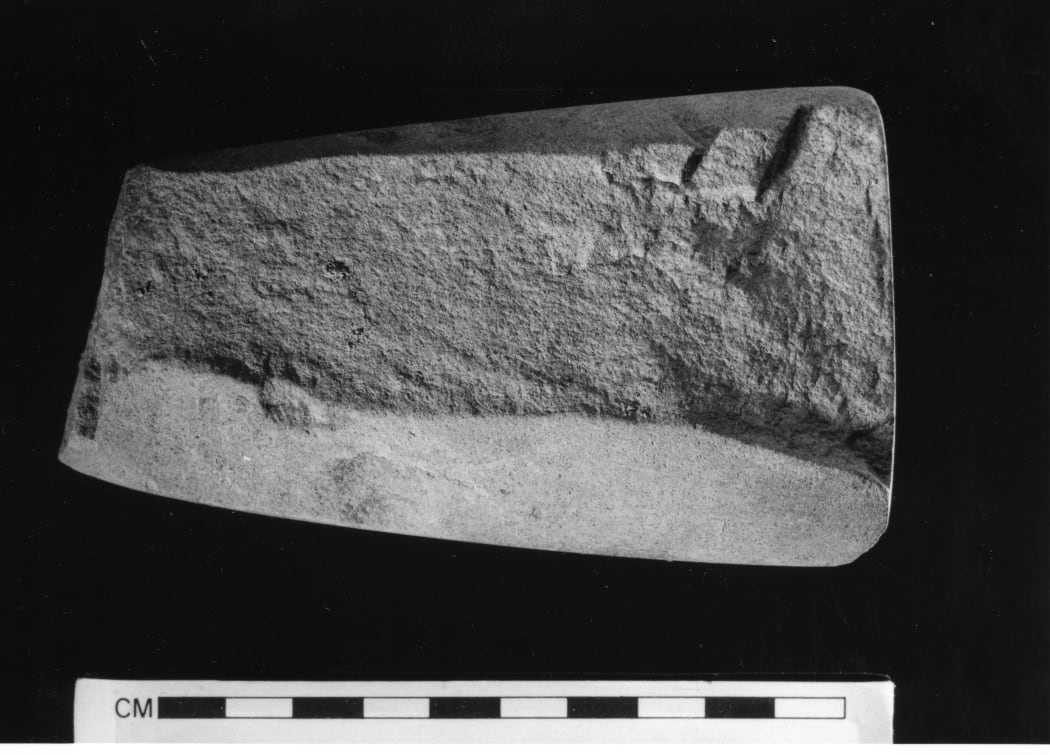 A stone adze/axe which was geochemically analysed to show how far Tongan influence extended in the past.