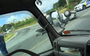 The car ended up on its roof after the crash.