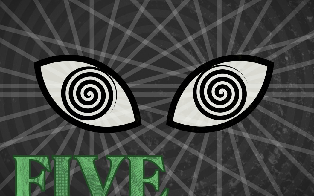 A pair of swirling cats eye projects rays. Text reads "Five".