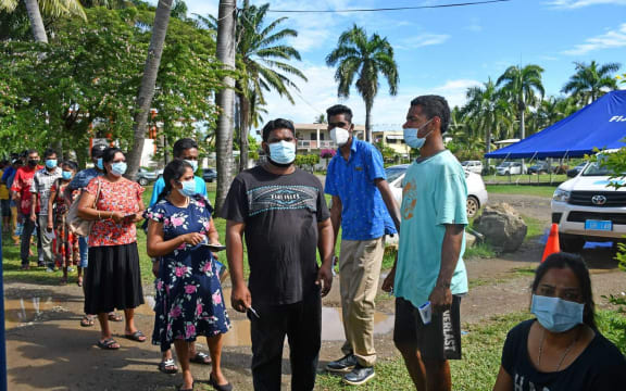 People lining up to get their Covid-19 vaccinations in Fiji.