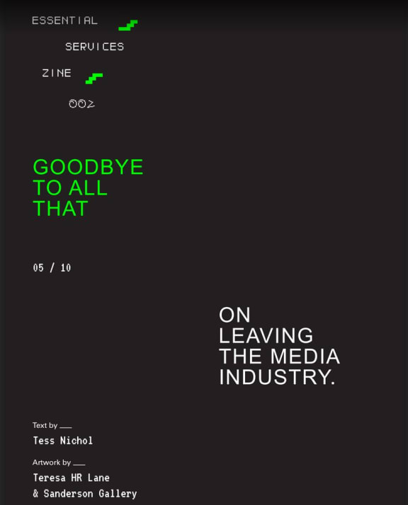 Tess Nichol's story for Essential Services zine