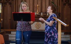 Whangarei soprano Elisa Boom performs under the watchful instruction of Della Jones.