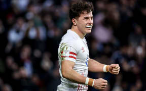 England winger Henry Arundell celebrates after scoring a try